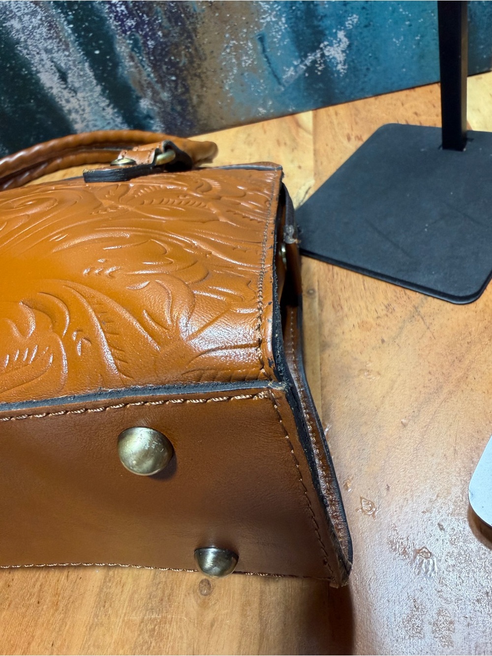 Patricia Nash Western 2010s Calvi Cognac Tooled Leather Satchel - Picture 12 of 14